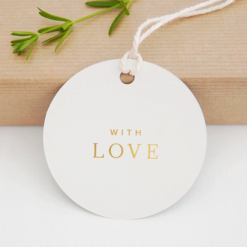 ThreeKin Collective with Love Thank You Gift Tags – 50 Pack Round White Tags with Gold Foil Lettering - Elegant Favor for Weddings, Birthdays, Baby Showers, Holidays - Image 5